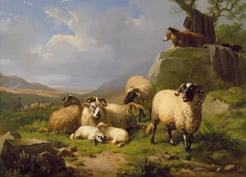 Schapen in een landschap, 1863